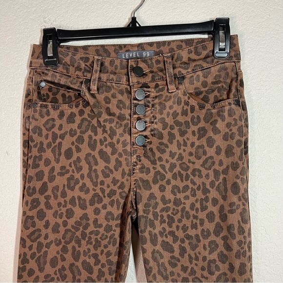Level 99 Leopard Print Button Fly Midi Skinny Ankle Jeans Women's Size 25 - Picture 2 of 7